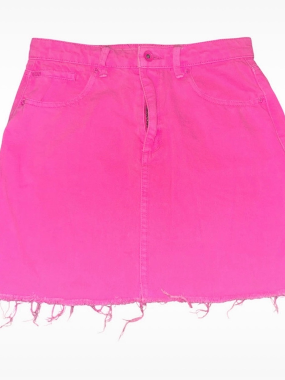 Tractr Blu “Lisa” Basic Denim Mini Skirt Neon Hot Pink Raw Hem